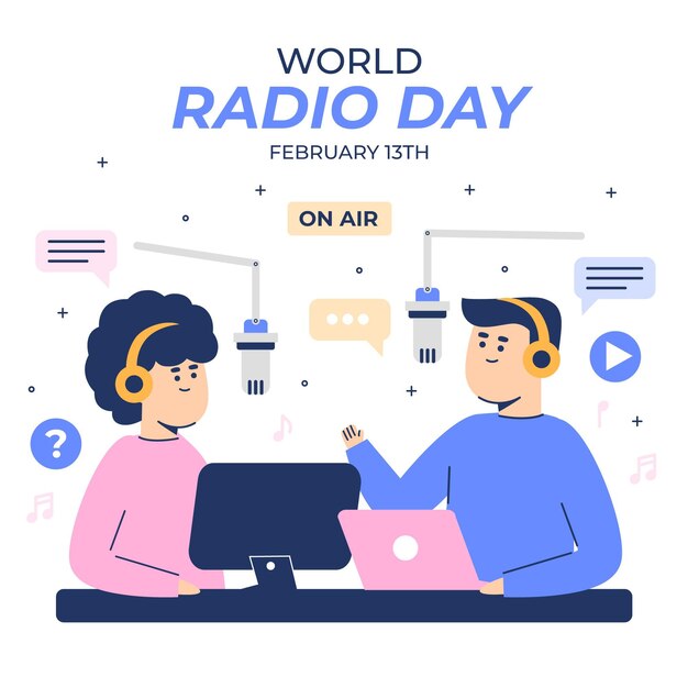 Vector día mundial de la radio plana