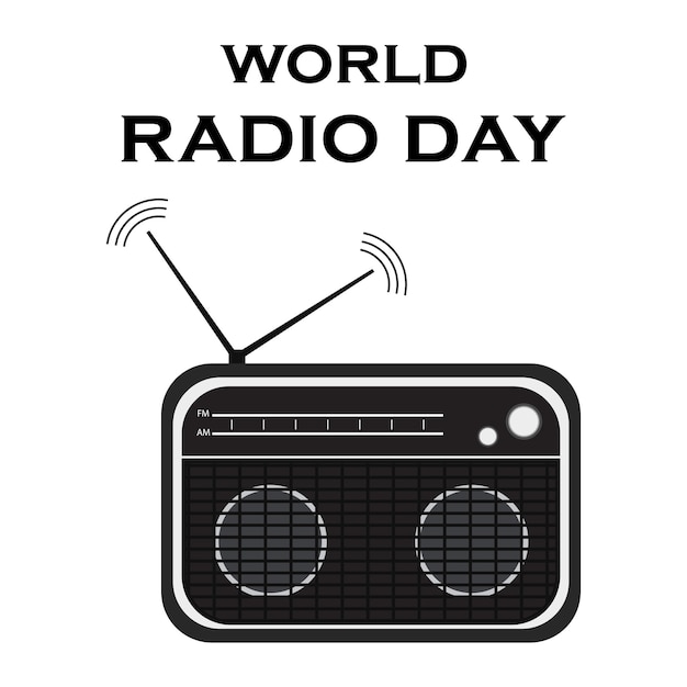 Día mundial de la radio Radio negra Ilustración vectorial