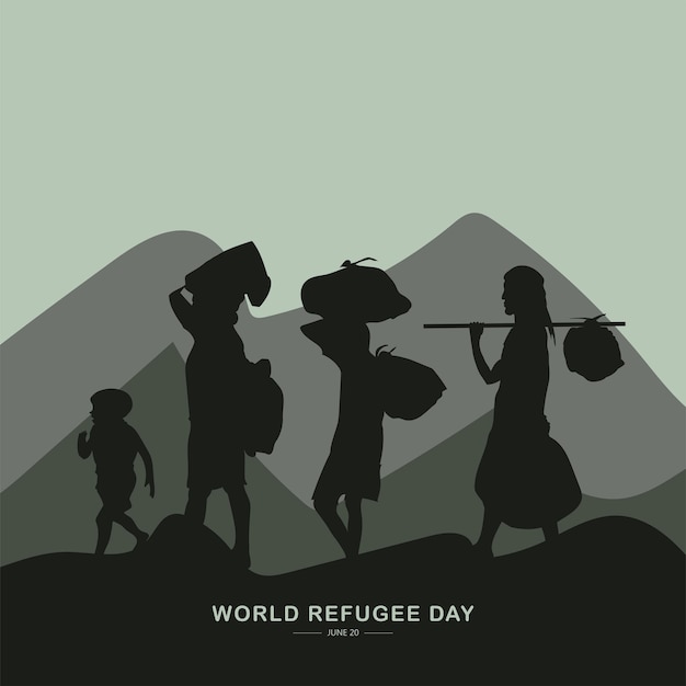 Vector día mundial del refugiado. 20 de junio-vector. antecedentes del concepto del día internacional de la inmigración. día del refugiado.