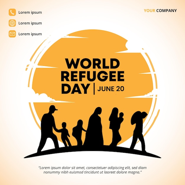 Día Mundial del Refugiado con silueta de refugiados con niños