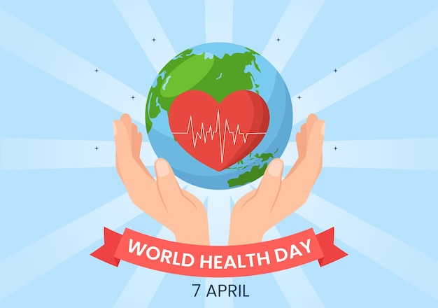Día Mundial de la Salud el 7 de abril Ilustración con Earth and HealthCare para Web Banner o Landing Page