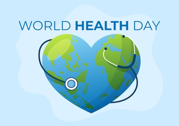 Día Mundial de la Salud el 7 de abril Ilustración con Earth and HealthCare para Web Banner o Landing Page