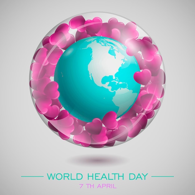 Día mundial de la salud. composición con globos en una esfera de cristal.