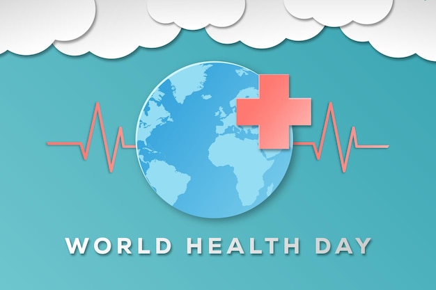Día mundial de la salud con pulso cardíaco en estilo de arte en papel