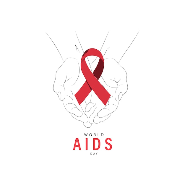 Día Mundial de la SIDA Manos con una cinta roja como símbolo de concienciación sobre el SIDA