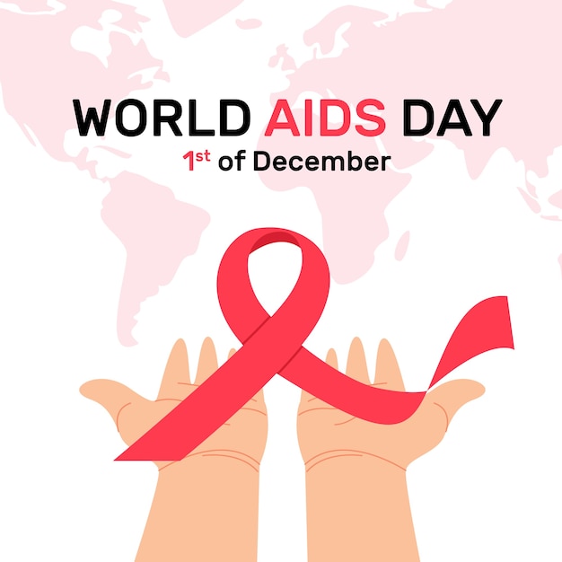 Día mundial del sida con mapa y cinta.