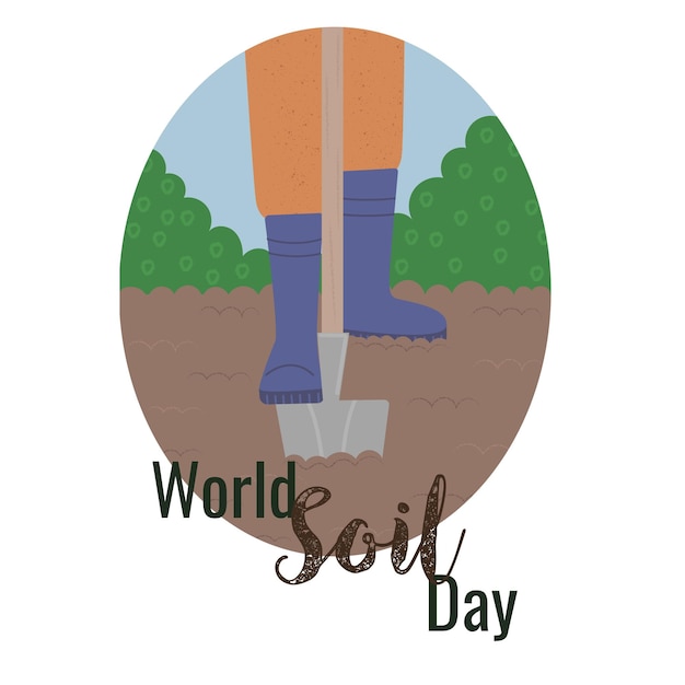 Vector día mundial del suelo. trabajador cava tierra con pala. ilustración moderna plana vectorial.