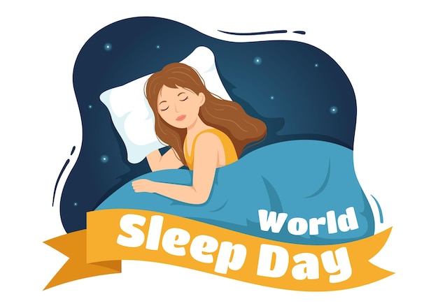 Vector día mundial del sueño el 17 de marzo ilustración con plantillas de fondo para dormir y el planeta tierra en el cielo