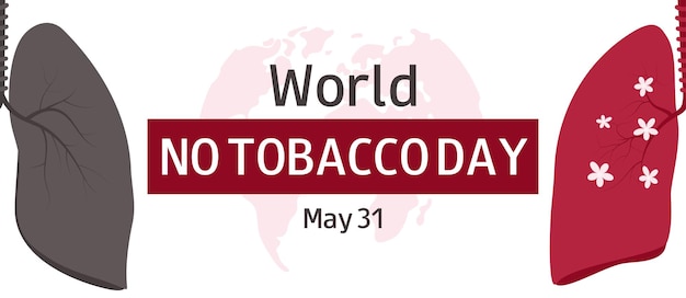 Vector día mundial sin tabaco: 31 de mayo: mapa del mundo y texto para la campaña de dejar de fumar.