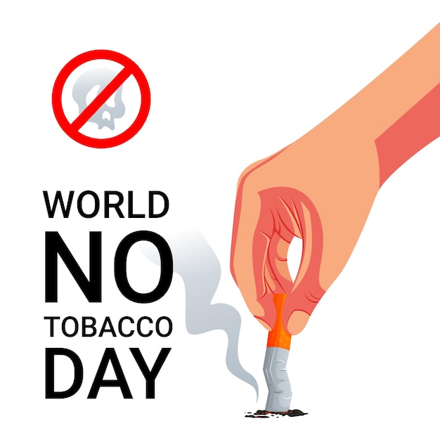 Vector día mundial sin tabaco, ilustración de la mano de un hombre apagando un cigarrillo, fumar te mata, para