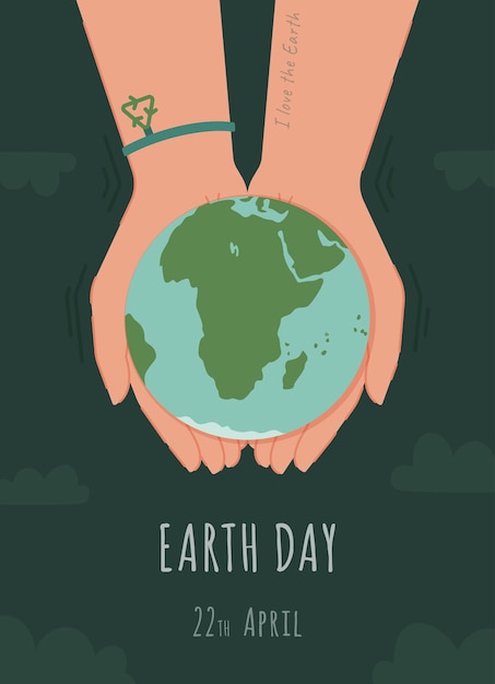 Día mundial de la tierra. 22 de abril. ilustración vectorial del globo en manos humanas. ¡cuidemos nuestro planeta!