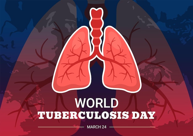 Día Mundial de la Tuberculosis el 24 de marzo Ilustración con imágenes de la inspección de los pulmones dibujada a mano