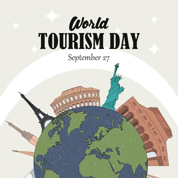 El Día Mundial del Turismo el 27 de septiembre inspira el diseño creativo para pancartas, carteles y redes sociales turísticos