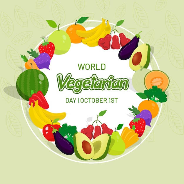 Día Mundial Vegetariano 1 de octubre frutas y verduras ilustración sobre fondo aislado