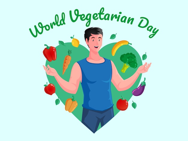 Día mundial del vegetariano con hombres sanos.