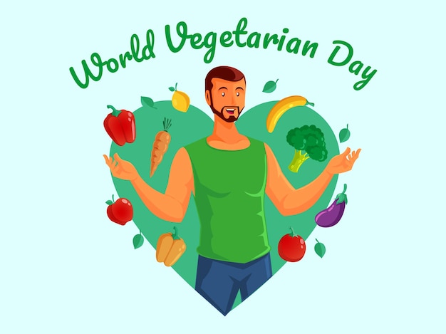 Día mundial del vegetariano con hombres sanos.