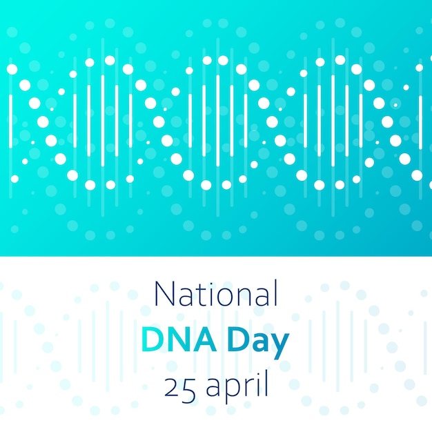 El Día Nacional del ADN es el 25 de abril Banner con una imagen de una doble hélice de ADN y texto Vector plano