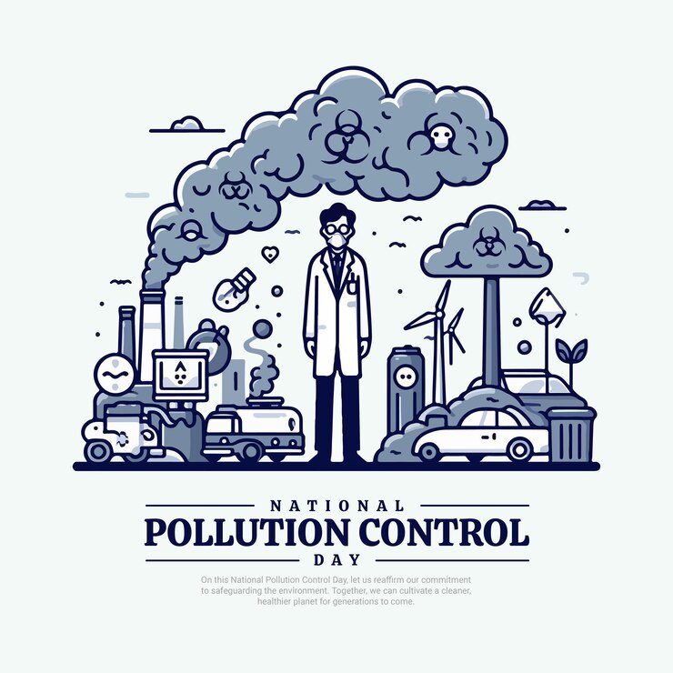 Vector día nacional de control de la contaminación y día nacional de prevención de la contaminación en las redes sociales se publican pancartas