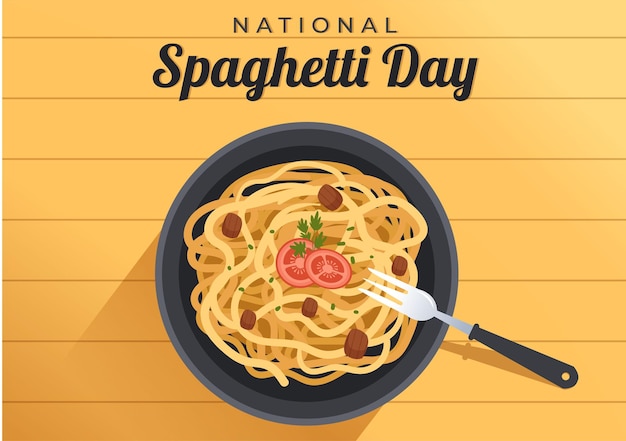 Vector día nacional del espagueti con un plato de fideos italianos o pasta diferentes platos en ilustración