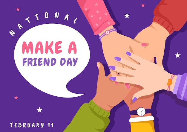 Vector día nacional de hacer un amigo observado el 11 de febrero a una nueva amistad en la ilustración