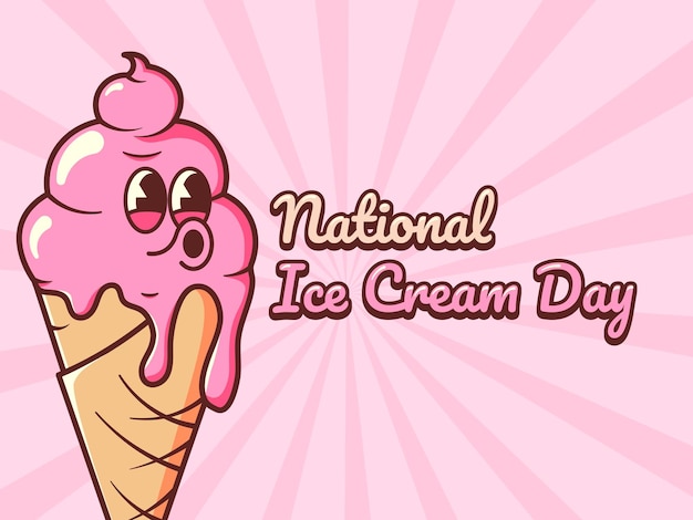 Día nacional del helado en estilo retro ilustración vectorial con una mascota groovy