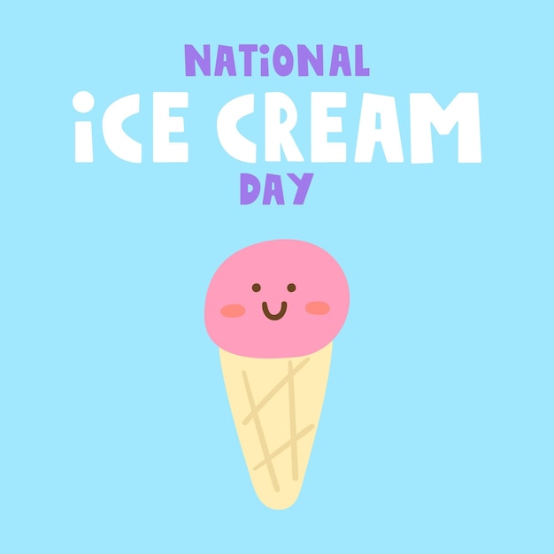 Día nacional del helado Personaje de helado lindo Fondo azul Ilustración vectorial