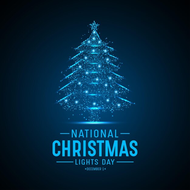 El Día Nacional de las Luces de Navidad se celebra cada año el 1 de diciembre Forma geométrica futurista vector poligonal del árbol de Navidad en forma de un espacio estrellado Diseño de estilo poli bajo
