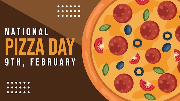 Día nacional de la pizza el 9 de febrero plantilla de vector de cartel promocional de restaurante