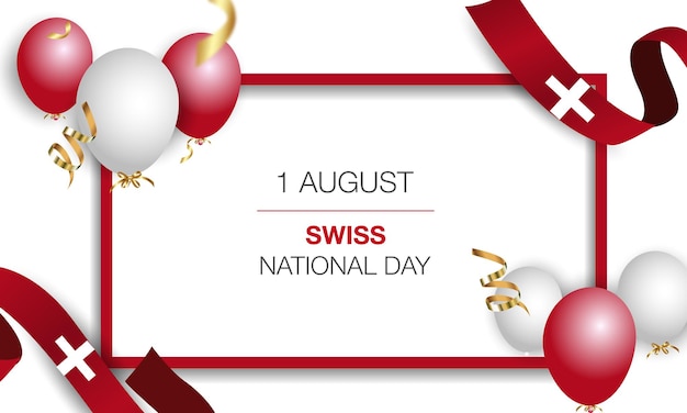 Día nacional de suiza día de la independencia de suiza globos realistas banderas cintas con la bandera