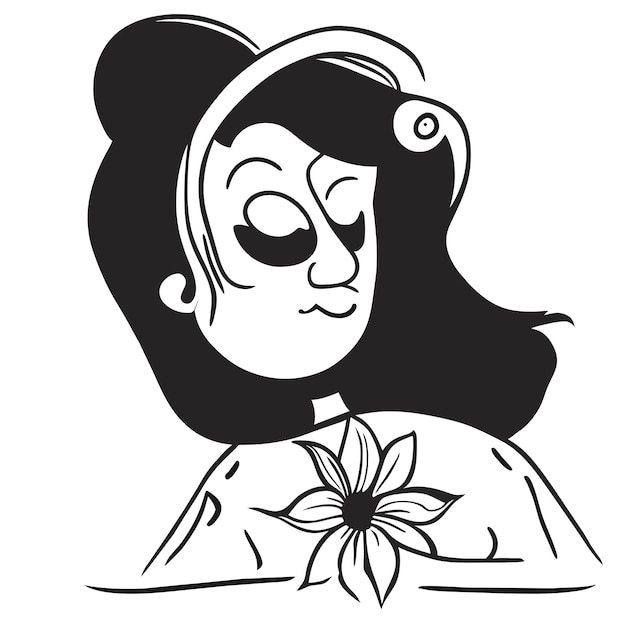 Día de la niña muerta calavera de azúcar dibujado a mano dibujos animados pegatina icono concepto aislado ilustración