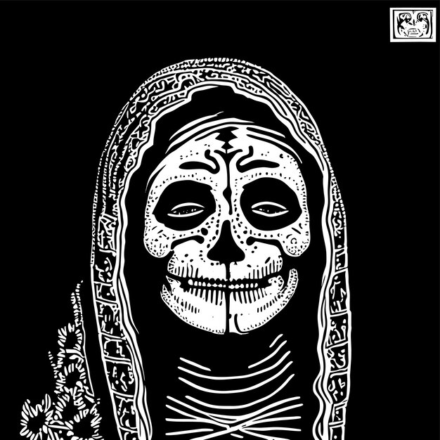 Vector día de la niña muerta calavera de azúcar dibujado a mano dibujos animados pegatina icono concepto aislado ilustración