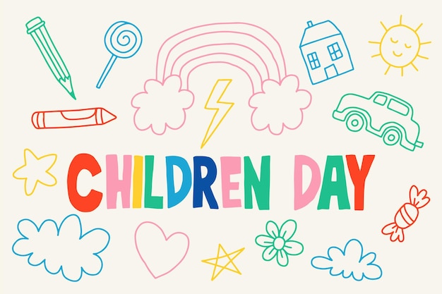 Día del niño y conjunto de diseño de objetos lineales