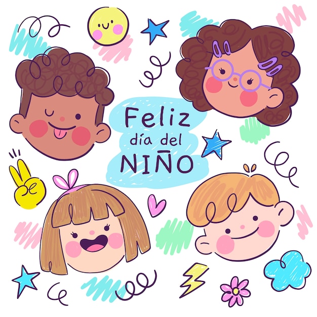 Vector día del niño dibujado a mano en español ilustración