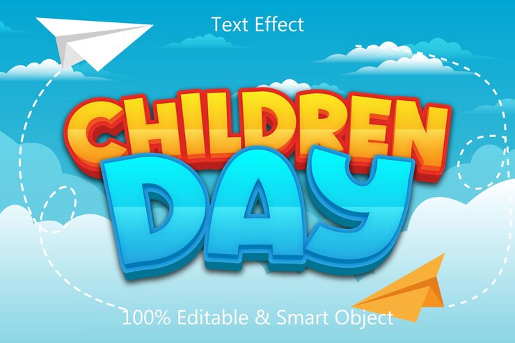 Vector día del niño editable 3 dimensiones en relieve estilo de dibujos animados