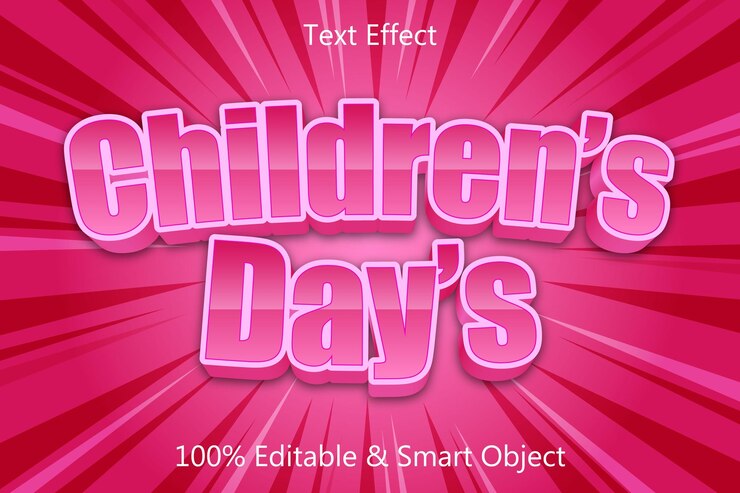 Vector día del niño editable 3 dimensiones en relieve estilo de dibujos animados