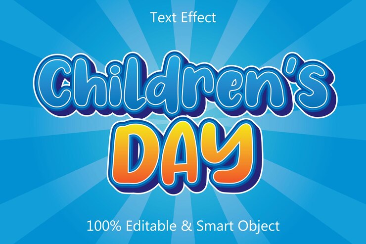 Vector día del niño efecto de texto editable relieve en 3 dimensiones estilo de dibujos animados