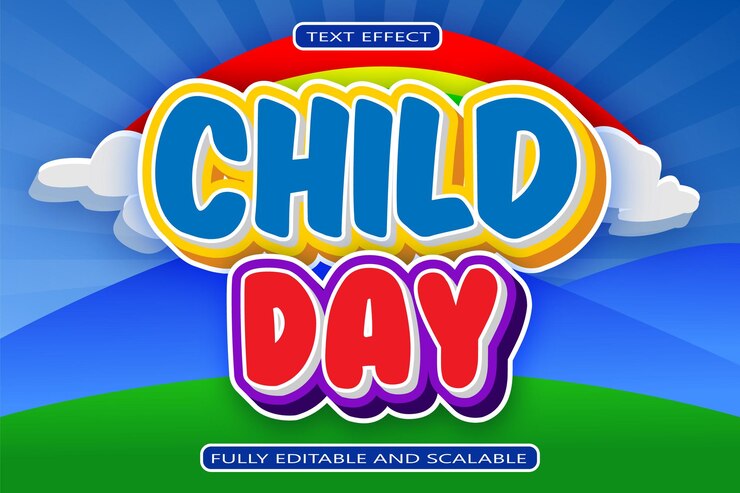Vector día del niño efecto de texto editable relieve en 3 dimensiones estilo moderno