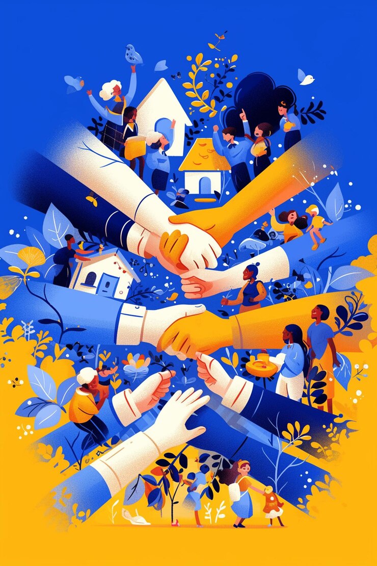 Vector día del niño con la familia y los amigos reunidos
