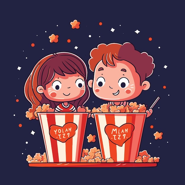 Vector día del niño niños pasando una noche de cine con palomitas de maíz