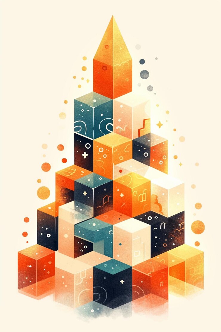 Vector día de los niños con retos de construcción de bloques