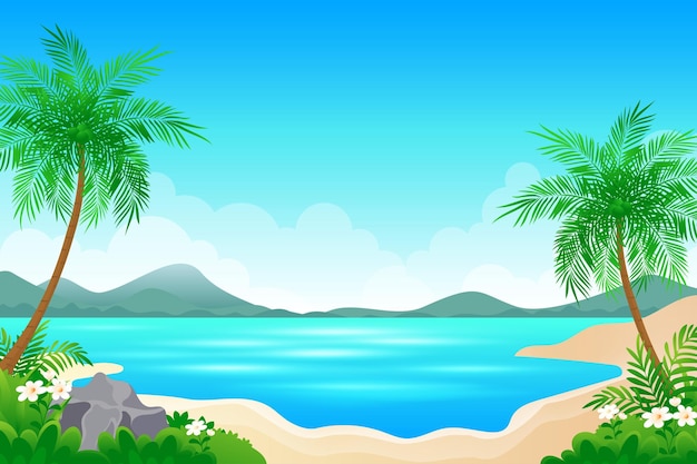 Durante el día del océano o el paisaje de la playa Ilustración de dibujos animados