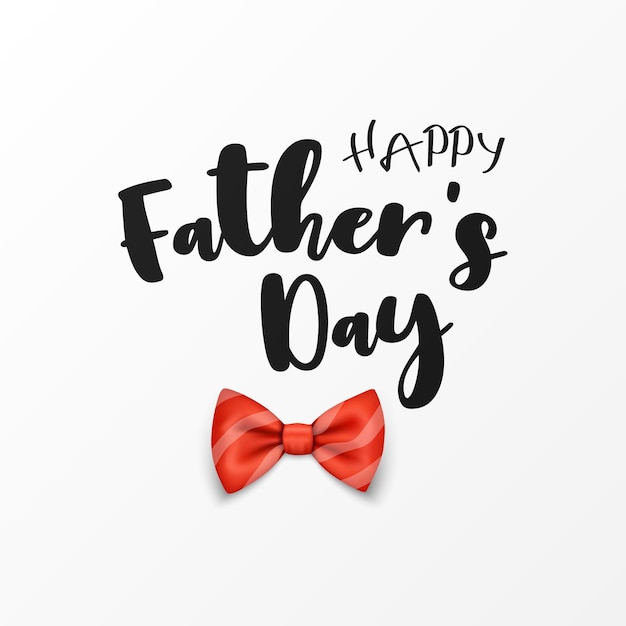 Día del padre 19 de junio banner de fondo vectorial con pajarita rayada realista roja letras tipografía seda brillante pajarita corbata caballero día del padre concepto de vacaciones