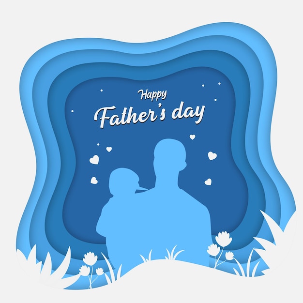 día del padre con estilo de corte de papel con silueta padre e hijo