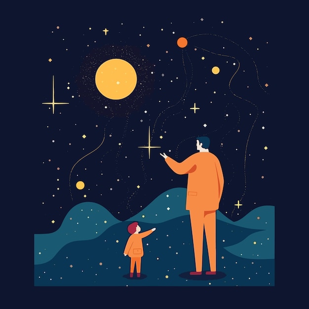 Día del padre mirando las estrellas con niños