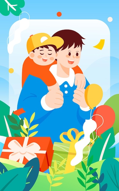 Día del padre papá jugando con su hijo ilustración de vector de interacción entre padres e hijos