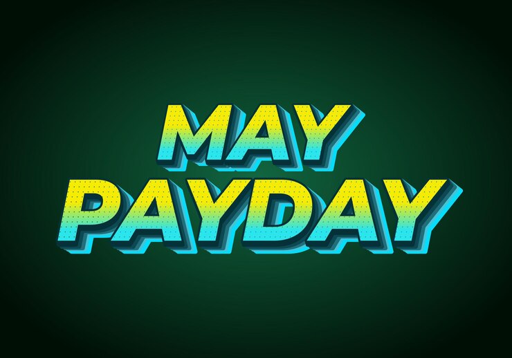 Vector día de pago de mayo efecto de texto para necesidades promocionales sobre el día de pago en mayo colores amarillos y azules