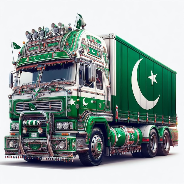 El día de Pakistán decorado coche aislado en fondo blanco
