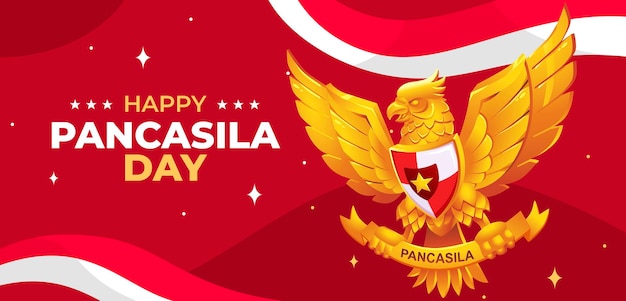 Vector día de la pancasila con pancarta dibujada a mano