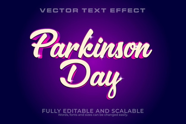 Día de Parkinson Efecto de texto 3D 100 Archivo EPS editable La palabra y la fuente se pueden cambiar
