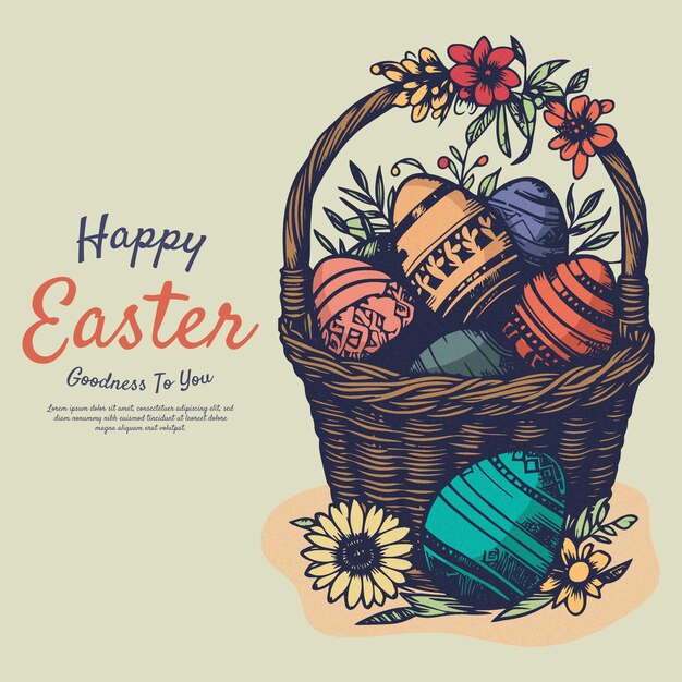 Día de pascua de estilo vintage dibujado a mano